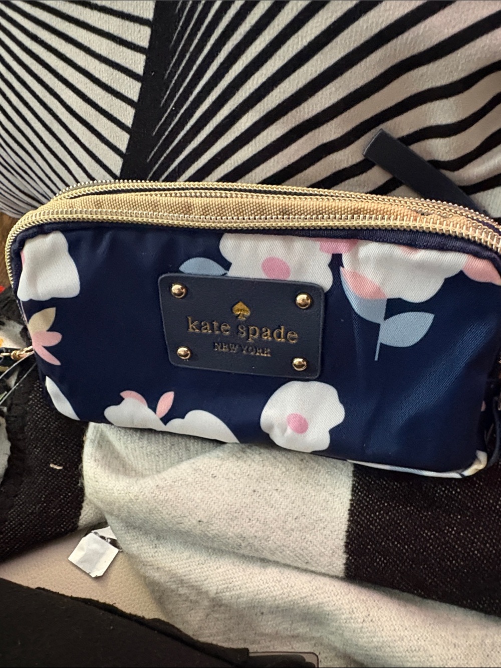 kate spade Navy Floral Cosmetic Pouch with Gold Hardware